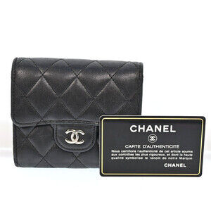 Auth Chanel Lamb Skin Matelasse Cc Logo #222258C36